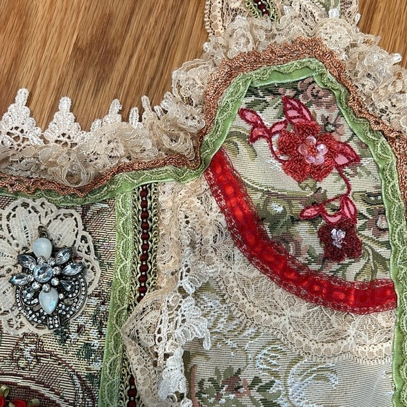 Vintage Maggie Mae of Mount Dora tapestry lace appliqué floral boho shoulder bag - Picture 5 of 9